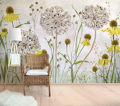 Playful Spring Mural Wallpaper-Wall Decor-DESIGN WALLPAPERS, ECO MURALS, FLORAL WALLPAPERS, MURALS, MURALS / WALLPAPERS-Forest Homes-Nature inspired decor-Nature decor