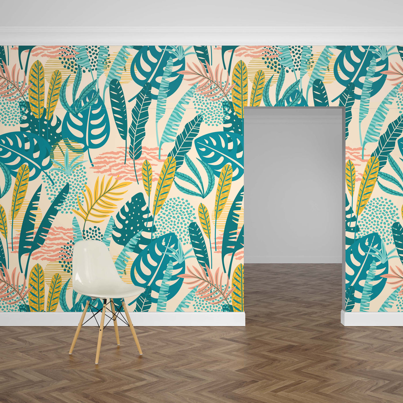 Pop Leaves Mural Wallpaper (m²)-Wall Decor-LEAF WALLPAPER, MURALS, MURALS / WALLPAPERS, NATURE WALL ART, NON-WOVEN WALLPAPER-Forest Homes-Nature inspired decor-Nature decor