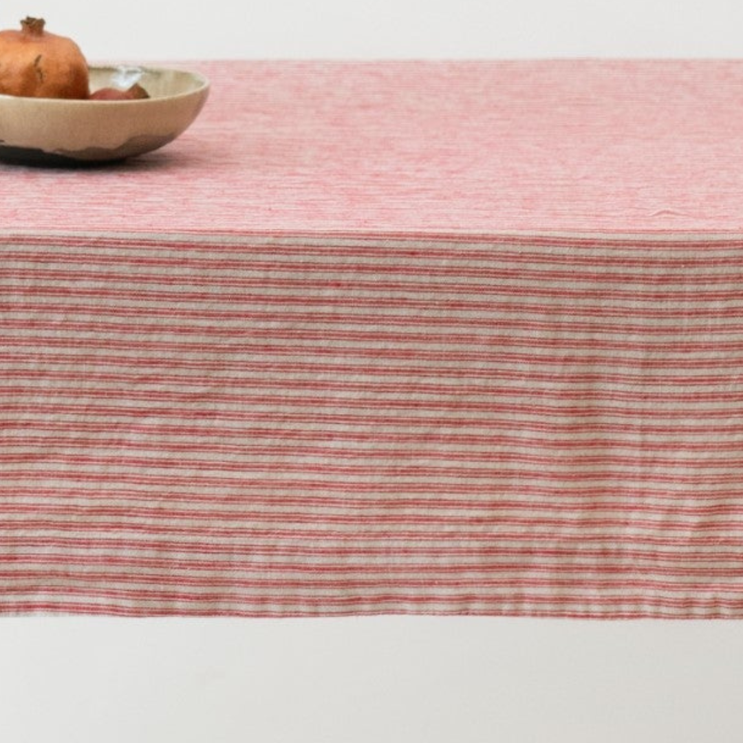 Red Natural Stripes Linen Tablecloth