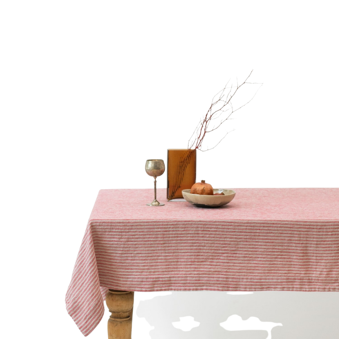 Red Natural Stripes Linen Tablecloth