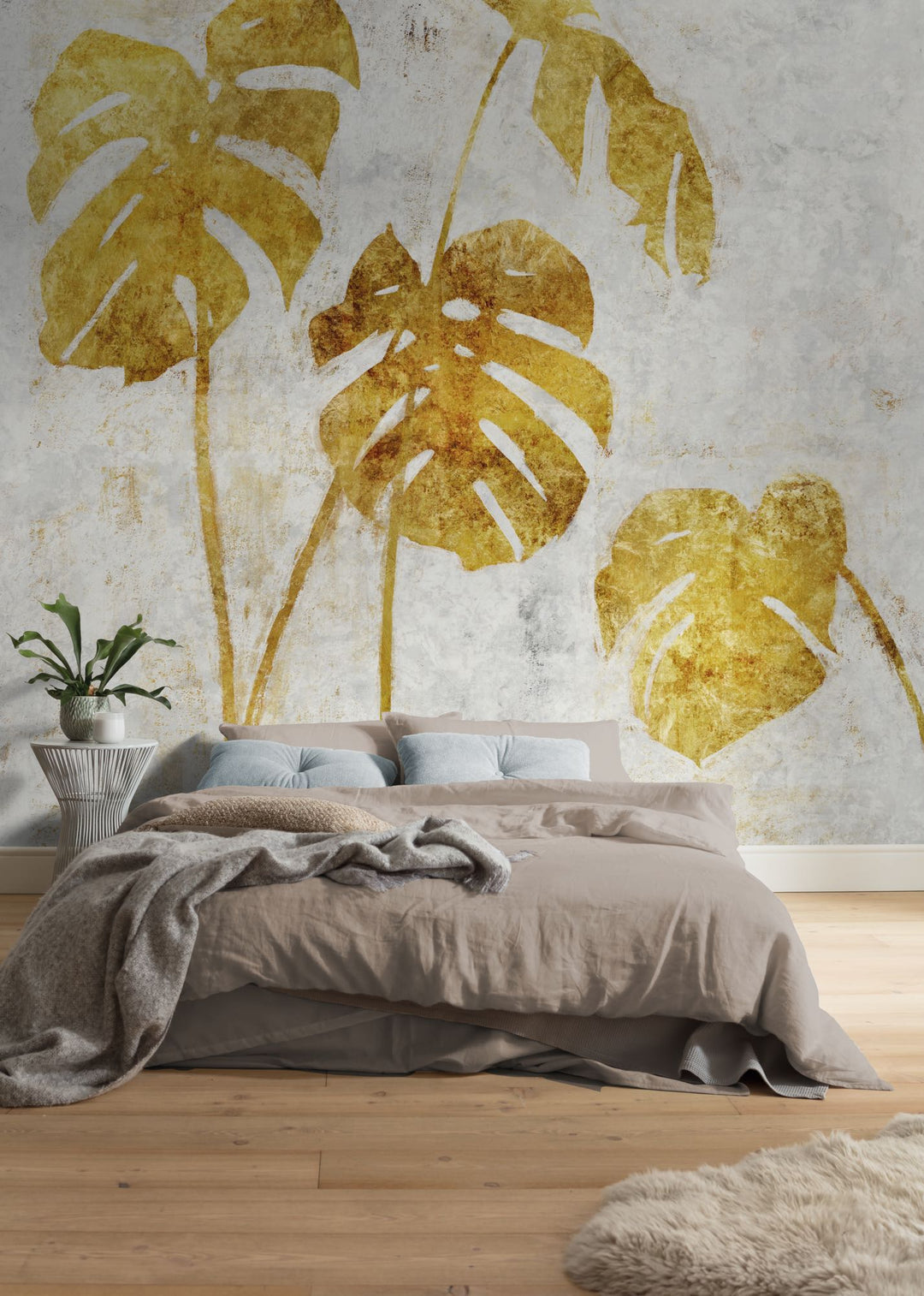 Golden Monstera: Monstera Leaf Wallpaper