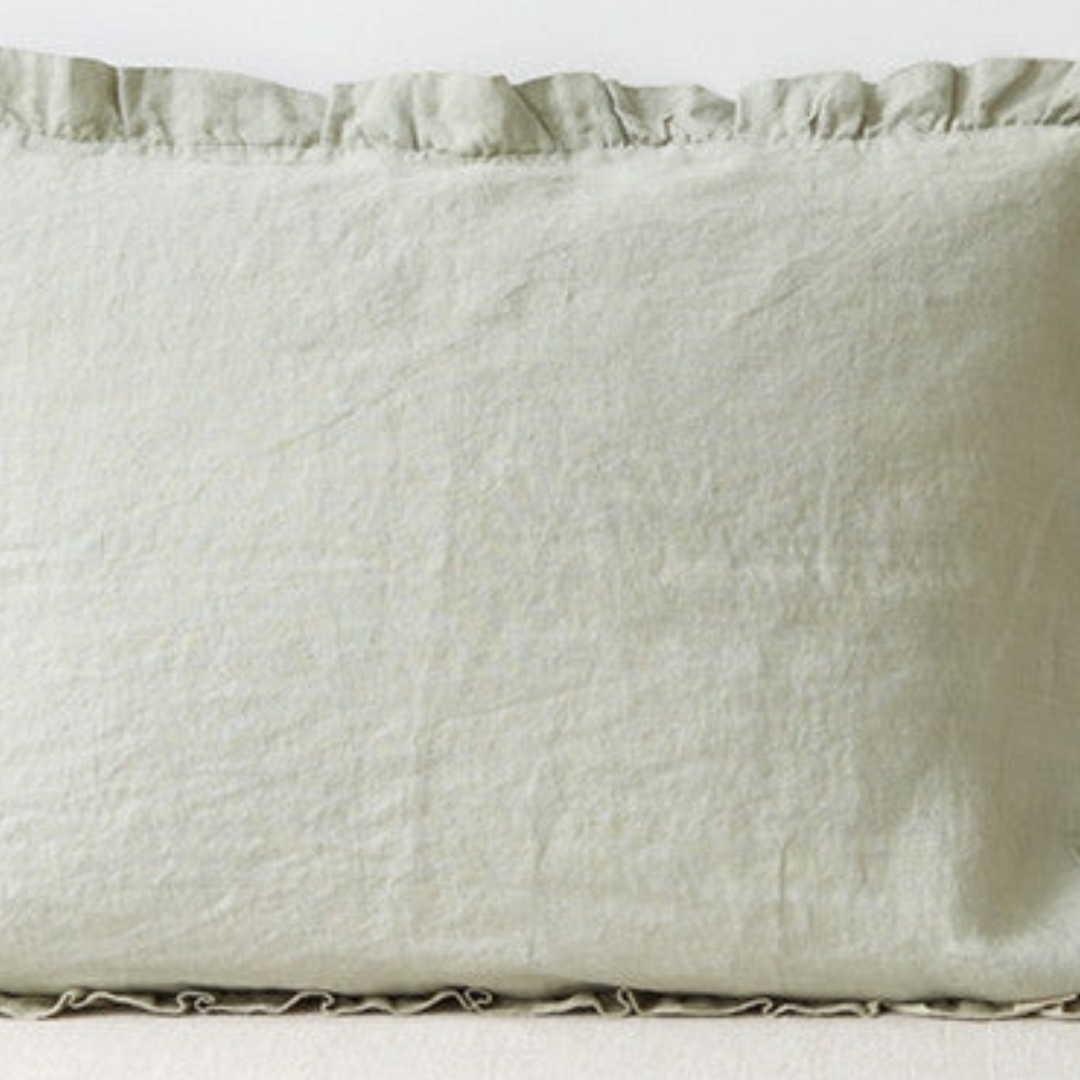 Sage Linen Pillowcase with Frills