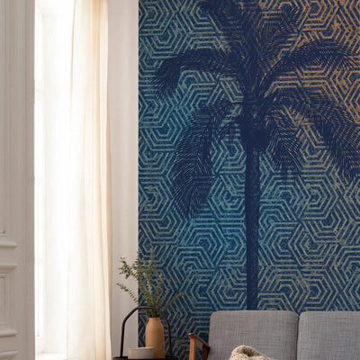Blue Palm Mural Wallpaper-Wall Decor-ART WALLPAPER, DESIGN WALLPAPERS, ECO MURALS, MURALS, MURALS / WALLPAPERS, NON-WOVEN WALLPAPER, PALM WALLPAPER-Forest Homes-Nature inspired decor-Nature decor