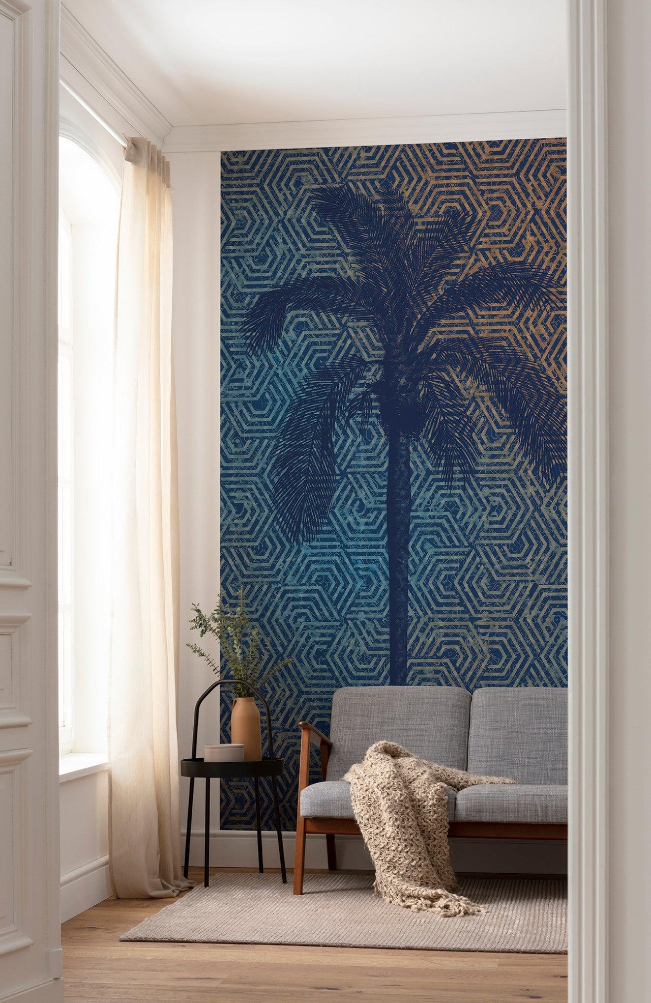 Blue Palm Mural Wallpaper-Wall Decor-ART WALLPAPER, DESIGN WALLPAPERS, ECO MURALS, MURALS, MURALS / WALLPAPERS, NON-WOVEN WALLPAPER, PALM WALLPAPER-Forest Homes-Nature inspired decor-Nature decor