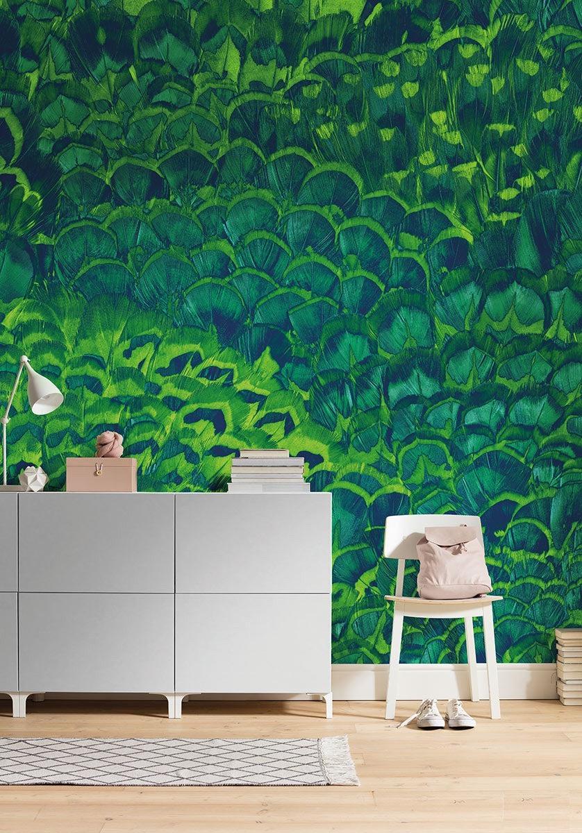 Soothing Feathers Mural Wallpaper-Wall Decor-ECO MURALS, FLORAL WALLPAPERS, MURALS, MURALS / WALLPAPERS, NON-WOVEN WALLPAPER, TROPICAL MURAL-Forest Homes-Nature inspired decor-Nature decor