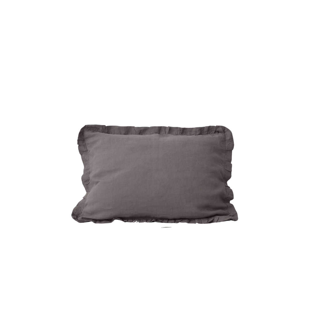 Dark Grey Linen Pillowcase with Frills