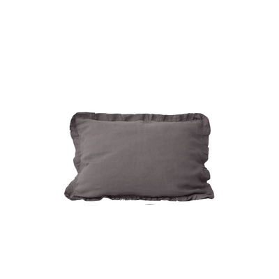 Dark Grey Linen Pillowcase with Frills