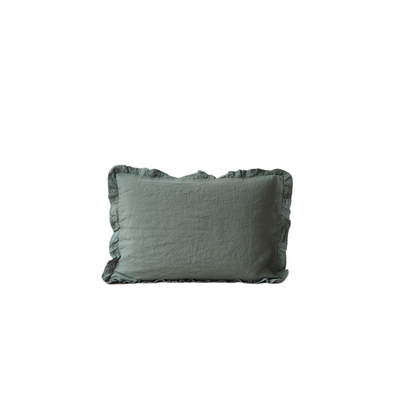 Forest Green Linen Pillowcase with Frills