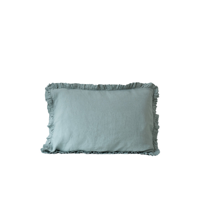 Green Milieu Linen Pillowcase with Frills