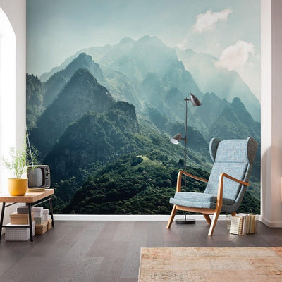 Clear Peaks Mural Wallpaper-Wall Decor-ECO MURALS, LANDSCAPE WALLPAPERS, MOUNTAIN WALLPAPERS, MURALS, MURALS / WALLPAPERS, NON-WOVEN WALLPAPER-Forest Homes-Nature inspired decor-Nature decor