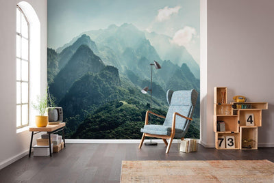Clear Peaks Mural Wallpaper-Wall Decor-ECO MURALS, LANDSCAPE WALLPAPERS, MOUNTAIN WALLPAPERS, MURALS, MURALS / WALLPAPERS, NON-WOVEN WALLPAPER-Forest Homes-Nature inspired decor-Nature decor