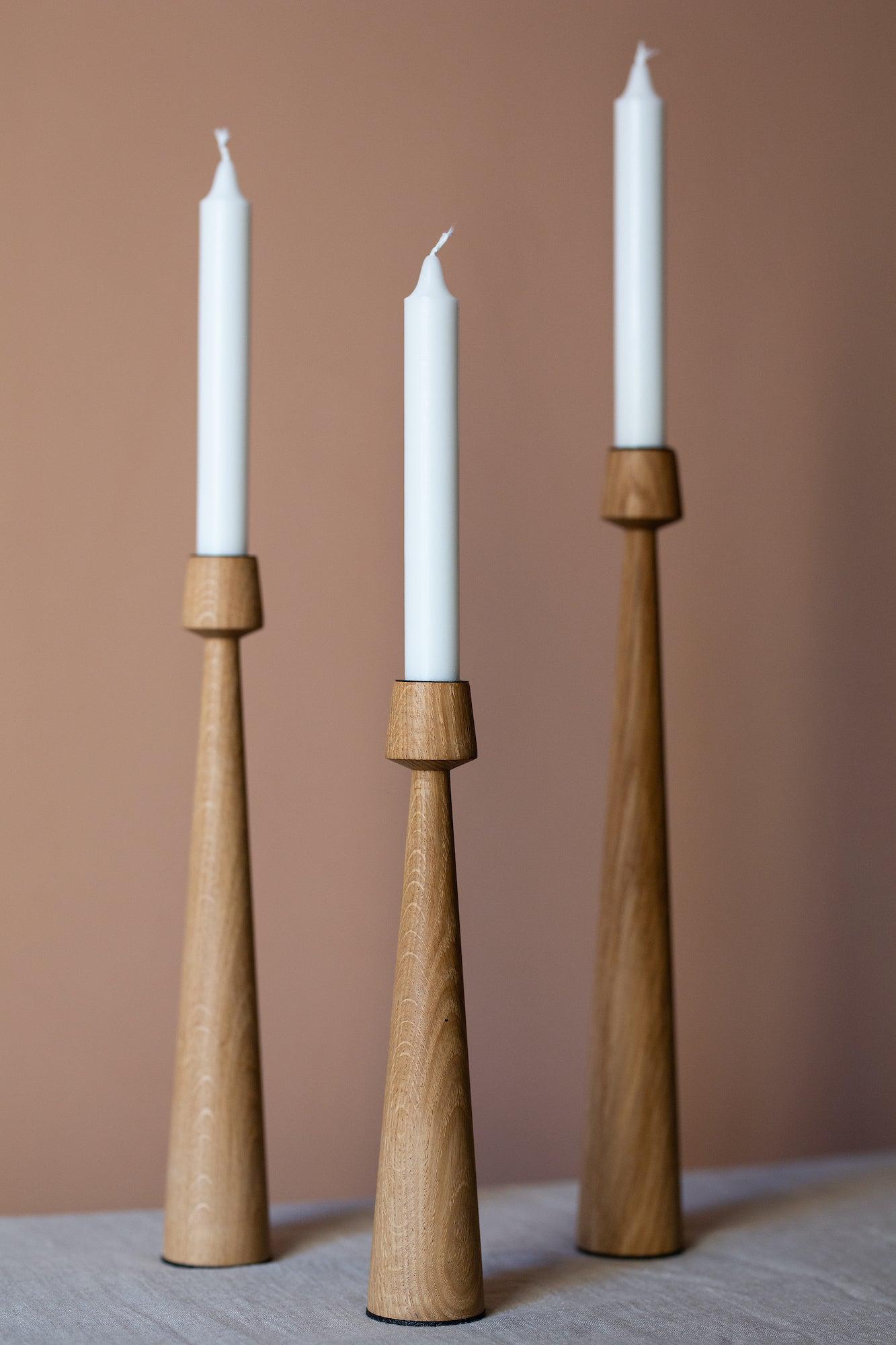 Aukstas Tower Oak Candlesticks (Set of 3)-Home Goods-CANDLE HOLDERS, CANDLES, SUPPORT / BASES / STANDS, SUSTAINABLE DECOR-Forest Homes-Nature inspired decor-Nature decor