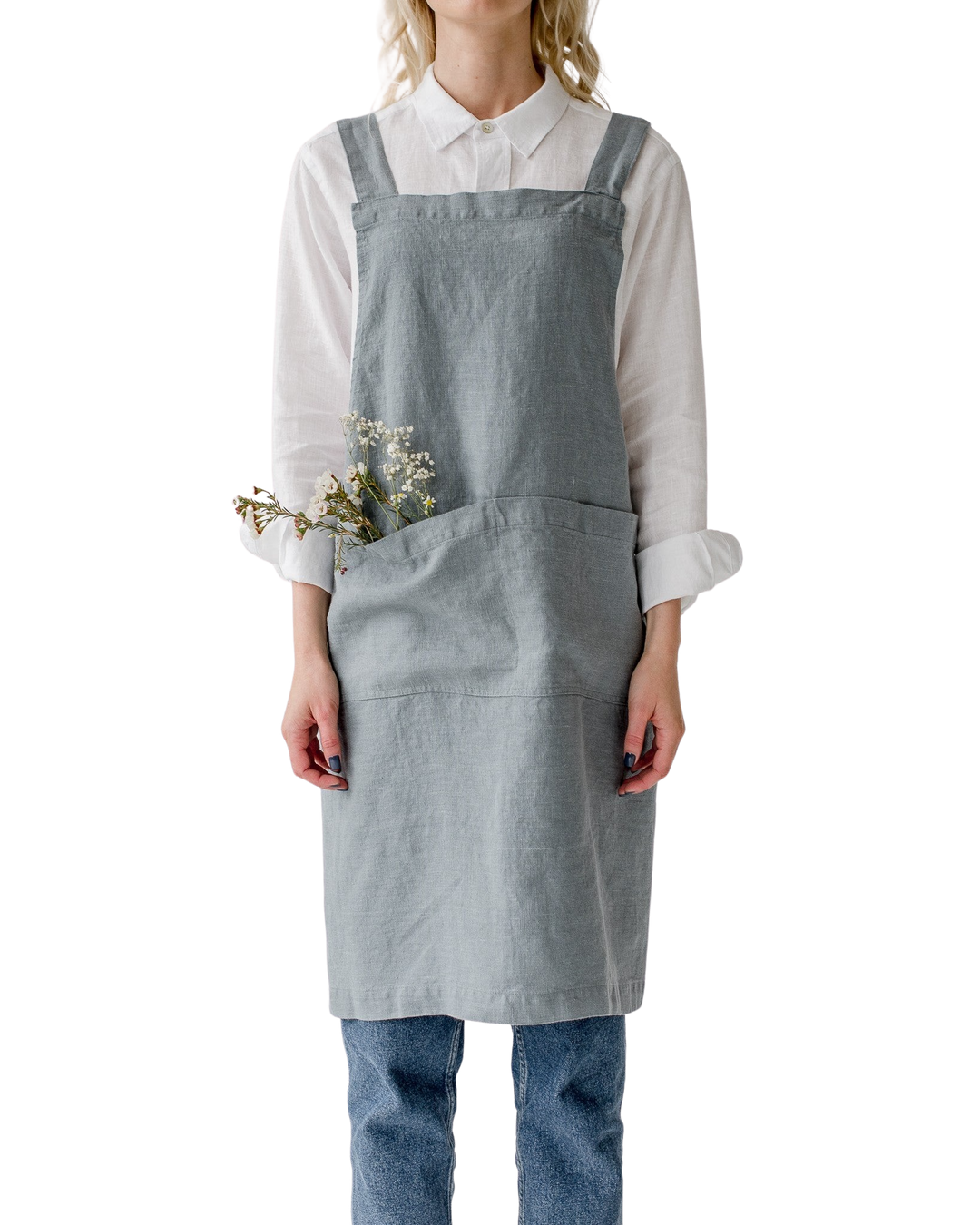 Blue Fog Crossback Linen Apron – Forest Homes