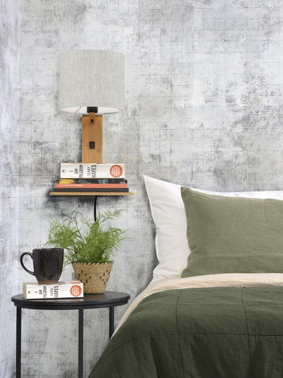 Andes Bamboo Linen Wall Lamp w/ Shelf