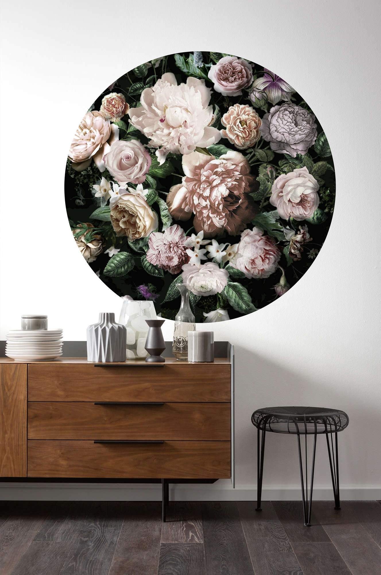 Couture Florals Circle Wall Art (Self-Adhesive)-Wall Decor-ABSTRACT WALLPAPERS, ART WALLPAPER, CIRCLE WALL ART, ECO MURALS, NATURE WALL ART, PATTERN WALLPAPERS, SUSTAINABLE DECOR-Forest Homes-Nature inspired decor-Nature decor