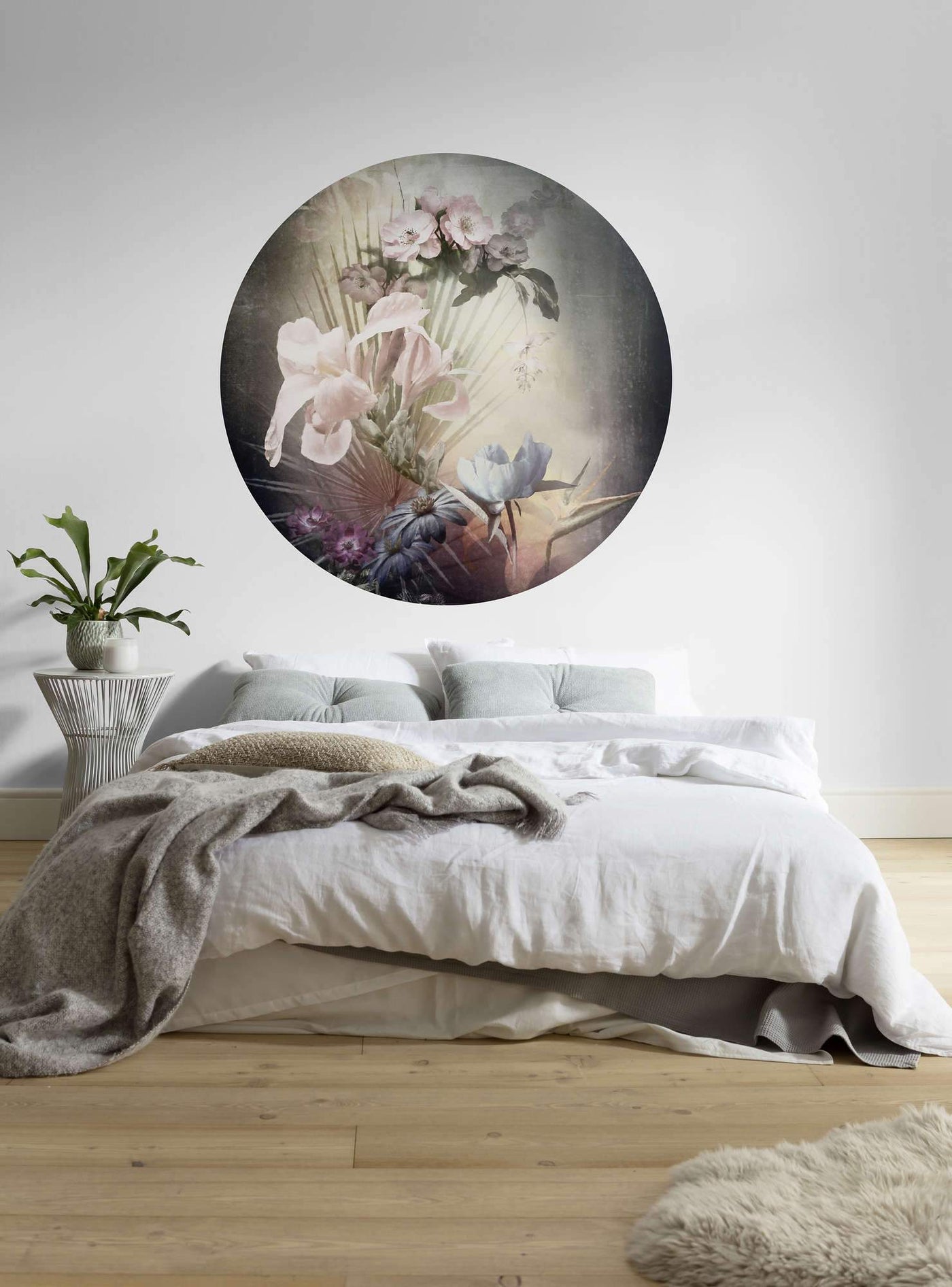 Mystical Florals Circle Wall Art (Self-Adhesive)-Wall Decor-ABSTRACT WALLPAPERS, ART WALLPAPER, CIRCLE WALL ART, ECO MURALS, NATURE WALL ART, PATTERN WALLPAPERS, SUSTAINABLE DECOR-Forest Homes-Nature inspired decor-Nature decor