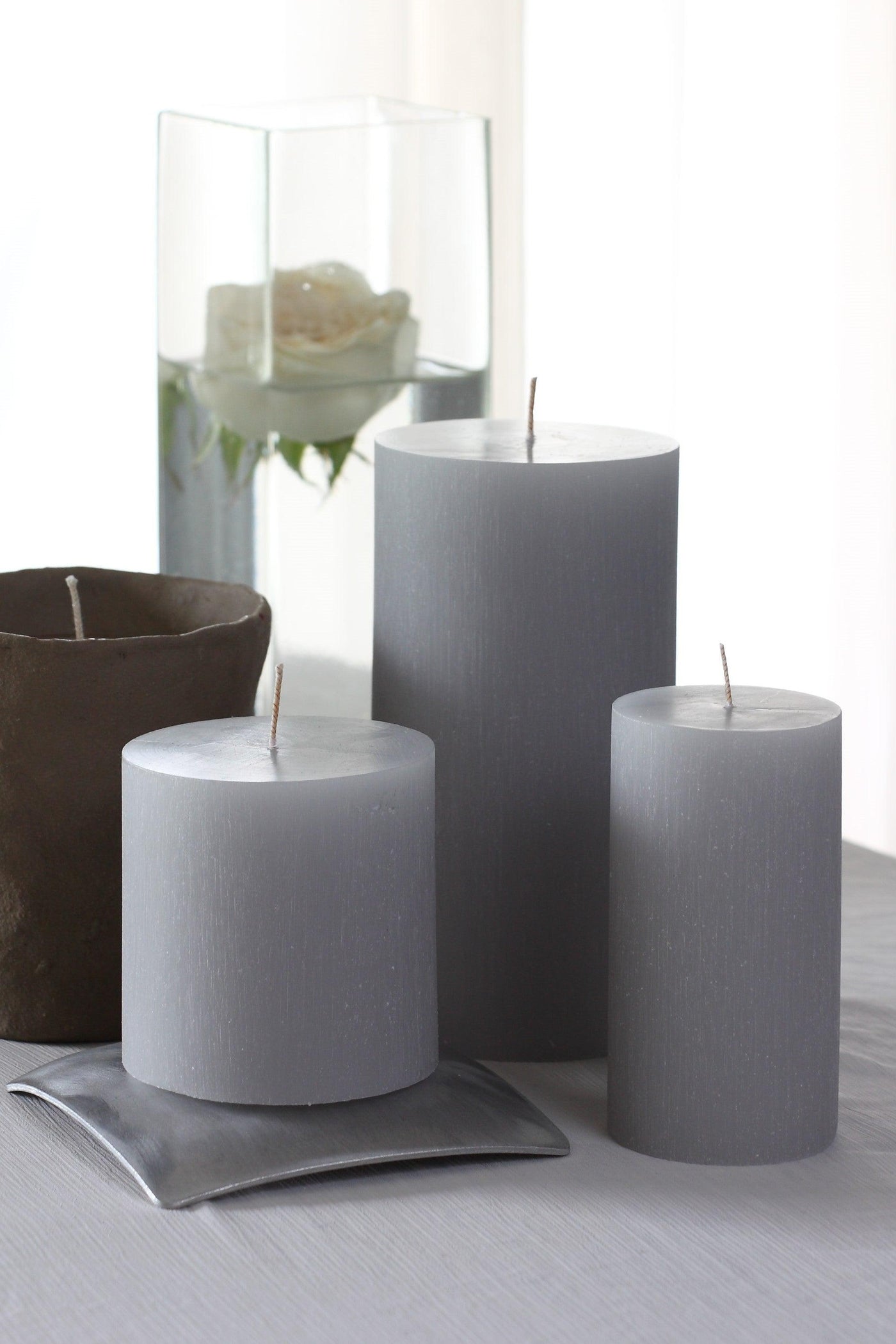 Grey Pure Pillar Candles Tall (Set of 6)-Comfort-CANDLES, GIFTS, SUSTAINABLE DECOR-Forest Homes-Nature inspired decor-Nature decor
