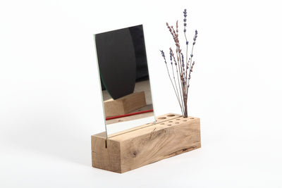 Ieva Mirror with Oak Holder-Home Goods-SUPPORT / BASES / STANDS, SUSTAINABLE DECOR-Forest Homes-Nature inspired decor-Nature decor