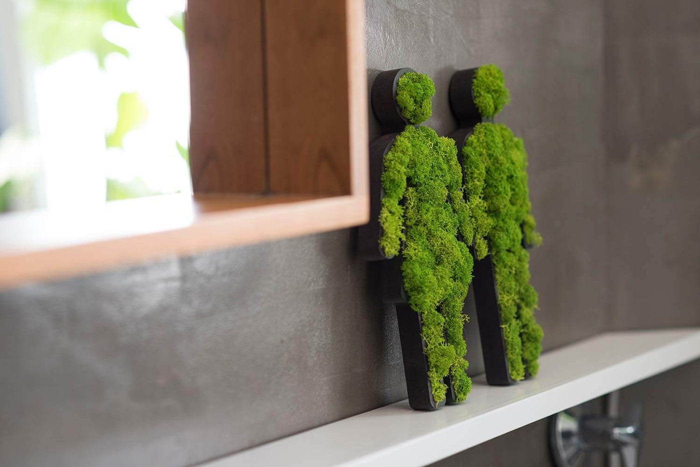 Green Moss Toilet Signs-Wall Decor-MOSS FRAMES, MOSS PANELS, MOSS PICTURES, MOSS WALL ART, PLANTS-Forest Homes-Nature inspired decor-Nature decor
